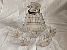 Servizio Art Decò bottiglia 5 bicchieri rosolio liquore Cristallo e argento 800