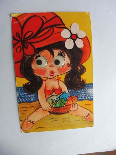 Cartolina occhi mobili ragazza - cartolina,