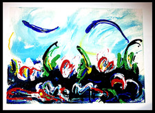 MARIO SCHIFANO - GRAFICA MATERICA cm.100 X 70  FIORI D'ACQUA