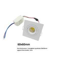 Mini Faretto LED incasso quadrato Orientabile 3W Cob led controsoffitto Led
