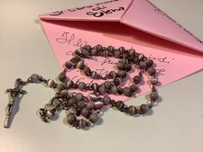 Vecchio Rosario con grani in vetro bicolore su catena Cm 39 Madonna delle Grazie