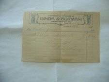 FATTURA PUBBLICITà FABBRICA OMBRELLI BINDA & SORMANI  VICENZA 1909 
