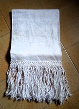 ASCIUGAMANO frange in fiandra di lino antico bianco NUOVO biancheria da corredo