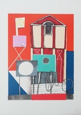 Franco Gentilini - Cattedrale con bicicletta - Litografia a 7 colori 1969