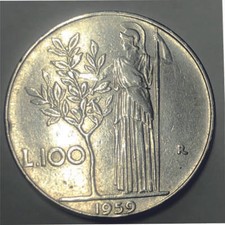 Moneta da 100 lire Minerva - Repubblica anno 1959