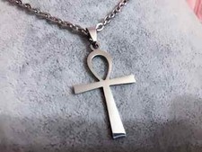 Collana uomo donna in Acciaio catenina oro Croce della Vita Egizia Egiziana