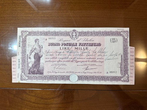 Buono postale fruttifero - postale, lire