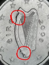 Moneta da 20 Cent 2008 Irlanda con Materiale in eccesso esternamente sull'Arpa
