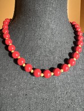 COLLANA GIROCOLLO LUNGA 45 CM CON PERLE E PERLINE COLORE ROSSO E ORO