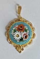 Ciondolo micromosaico Firenze anni 50 con Filigrana dorata,Italy 