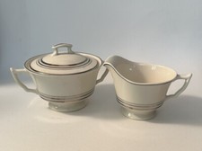 Vtg MCM Syracuse China Old Ivory NIMBUS PLATINUM Sugar Bowl & Creamer OPCO  Mint
