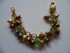 BRACCIALETTO CHARMS PERLE LUNGHEZZA 20 CM BIJOUX BIGIOTTERIA MARRONE BEIGE VERDE