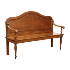 Panca Antica Noce Decorata a Riccioli Italia Metà XIX Secolo Originale