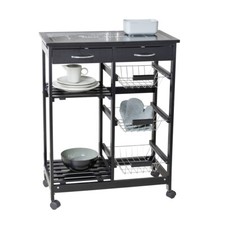 CARRELLO PORTAVIVANDE PORTAOGGETTI VETRO MDF NERO CUCINA GIARDINO BON APPETIT