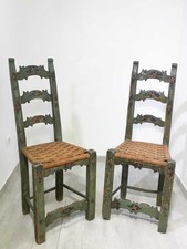 Coppia sedie antiche dipinte e decorate con seduta in paglia