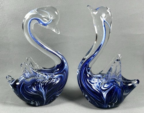 Coppia statuine cigno - in, vetro