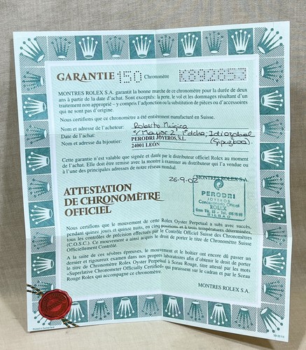 Rolex certificate 16264 - certificate,
