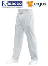 Isacco PANTALONE con Elastico Cuoco Sanitario Alimentare Estetico Unisex Bianco