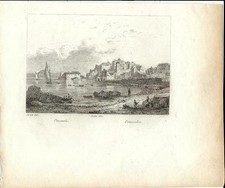 Stampa antica POZZUOLI veduta panoramica Napoli 1834 Old antique print Engraving