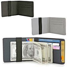 Portafoglio con fermasoldi in pelle nero da uomo porta carte di credito piccolo