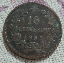 Moneta 10 Centesimi Italia 1863, Vittorio Emanuele II, KM#11,2, Rame,