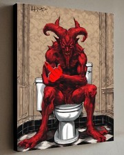 Quadro Satana Diavolo Rosso in Toilette 40x30CM Arte Firmata HITT con COA 