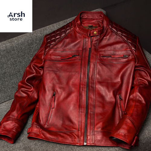 Giacca biker uomo pelle - , rosso