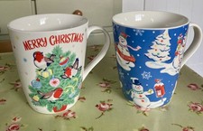 CATH KIDSTON rara coppia di grandi tazze natalizie Stanley albero di Natale e pupazzi di neve 