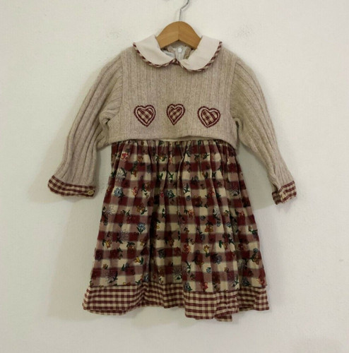 Bow girls dress beige burgundy - girls,