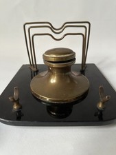 ANTICO SET SCRIVANIA IN ARDESIA MARMO NERO SECOLO  XIX  CALAMAIO IN OTTONE