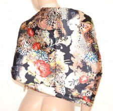 Stola donna nera beige rossa fantasia scialle raso maxi foulard coprispalle UE05