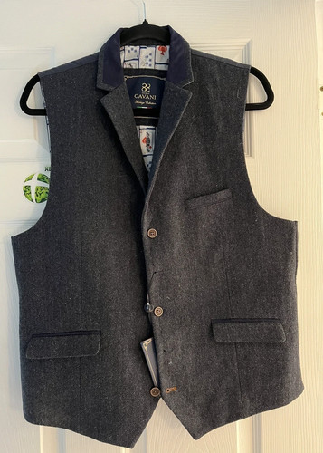 Gilet cavani blu tweed - gilet,
