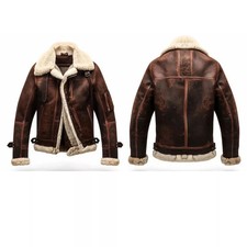 Giubbotto Bomber Uomo Aviator Pilot B3 Vera Pelle di Pecora Shearling Cappotto Volante