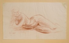 Drawing dessin DISEGNO  a SANGUIGNA  su carta "Donna sdraiata in posa" 1900