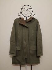 Eskimo lungo artigianale donna, verde militare con fodera all'interno marrone