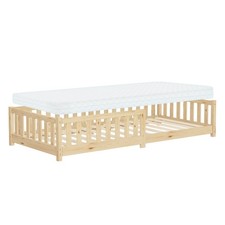 Letto singolo per bambini 200x90 cm naturale lettino in legno con materasso 10cm