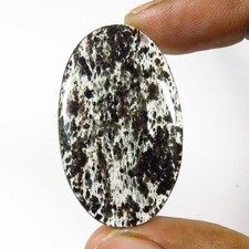 Cabochon Ovale Nero Piatto 39x23mm Quarzo Rutilato Naturale Gemma 30Cts BK-08