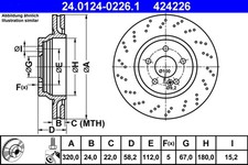 2 dischi freno ATE 24.0124-0226.1 per R230 Mercedes SL 280 230 454 300 350 456
