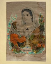 Litografia Sacra XIX secolo, colorata a mano, Santa Marianna.