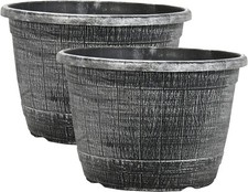 2 x 26 litri barile di legno argento grande vaso per piante giardino esterno fioriera in plastica
