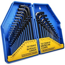 S&R Chiavi a Brugola in Pollici e Metriche - Set 30 Chiavi Esagonali Allen Profe