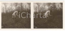 1920 ca VINTAGE EROTIC Le nu stéréo en plein air - Woman in stockings (2) PHOT