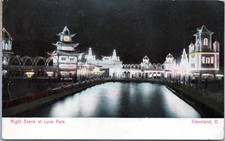 Luna Park at Night, Cleveland Ohio - 1910 cartolina posteriore divisa - parco divertimenti