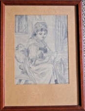 ::DISEGNO MONOGR.F.X. 1885 VEDUTA DI MADRE CON BAMBINO CHE ALLATTA CONTADINA