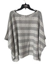 A Gain Knit Top Plus Size 2XL Chain Striped Dolman Sleeve Gray White Staple NEW