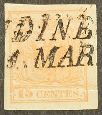 [FASILMBVEN0002] LOMB. VENETO 1852 [S.6e] 15c Rosa Salmone Tipo.III USATO UDINE