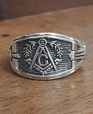 Anello Uomo  Argento 925  Compasso Massonico  Chevalier Ring Sterling Man $