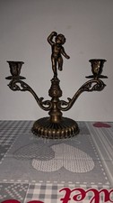 Vintage Candeliere Candelabro In Ottone Con Putto 1900