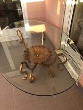 tavolo in cristallo con base dorata vintage