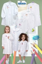 Grembiule bimba bianco ricamato per scuola materna ed elementare SIGGI